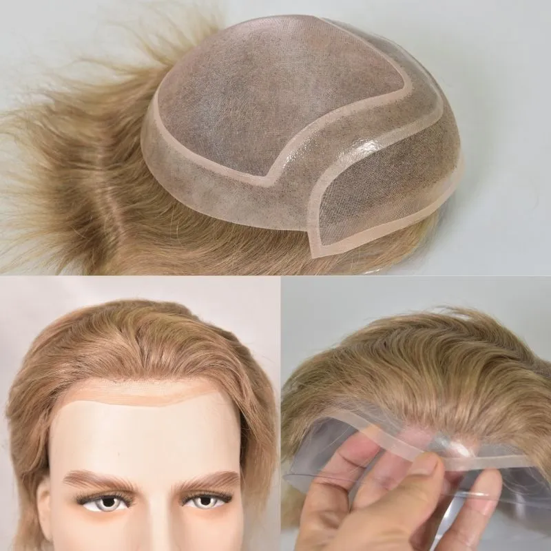 Men 's Toupee Mono Base with PU Toupee for Men 100% Virgin Indian Human Remy Hair Prosthesis 1B Mix 40% Synthetic Grey Hair System 8x10 Inch Hair Replacement  Bleached Knots