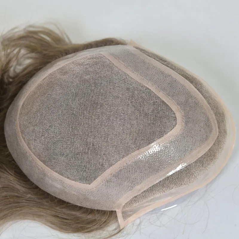 Men 's Toupee Mono Base with PU Toupee for Men 100% Virgin Indian Human Remy Hair Prosthesis 1B Mix 40% Synthetic Grey Hair System 8x10 Inch Hair Replacement  Bleached Knots