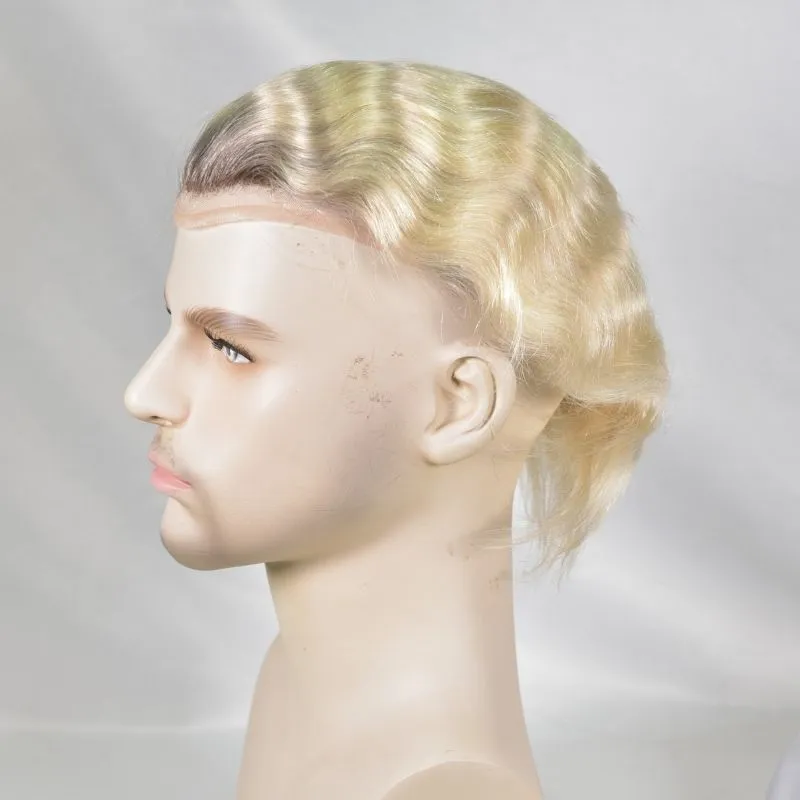 Men 's Toupee Mono Base with PU Toupee for Men 100% Virgin Indian Human Remy Hair Prosthesis 1B Mix 40% Synthetic Grey Hair System 8x10 Inch Hair Replacement  Bleached Knots