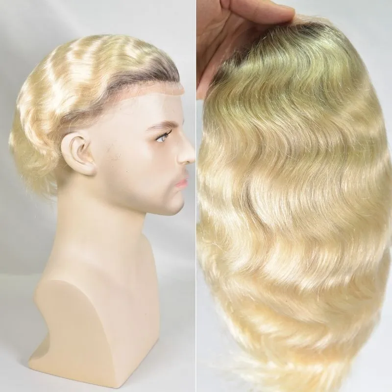 Men 's Toupee Mono Base with PU Toupee for Men 100% Virgin Indian Human Remy Hair Prosthesis 1B Mix 40% Synthetic Grey Hair System 8x10 Inch Hair Replacement  Bleached Knots