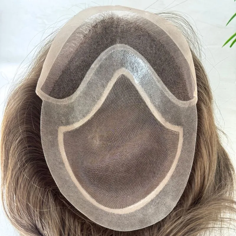 Men 's Toupee Mono Base with PU Toupee for Men 100% Virgin Indian Human Remy Hair Prosthesis 1B Mix 40% Synthetic Grey Hair System 8x10 Inch Hair Replacement  Bleached Knots