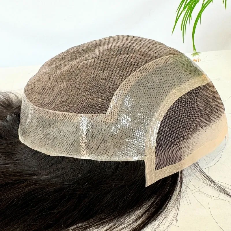 Men 's Toupee Mono Base with PU Toupee for Men 100% Virgin Indian Human Remy Hair Prosthesis 1B Mix 40% Synthetic Grey Hair System 8x10 Inch Hair Replacement  Bleached Knots