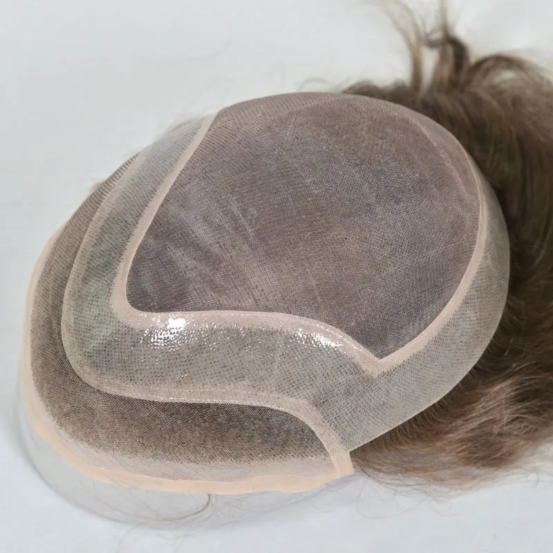 Men 's Toupee Mono Base with PU Toupee for Men 100% Virgin Indian Human Remy Hair Prosthesis 1B Mix 40% Synthetic Grey Hair System 8x10 Inch Hair Replacement  Bleached Knots