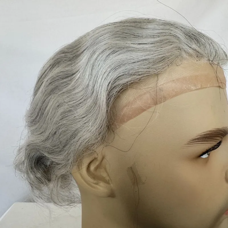 Men 's Toupee Mono Base with PU Toupee for Men 100% Virgin Indian Human Remy Hair Prosthesis 1B Mix 40% Synthetic Grey Hair System 8x10 Inch Hair Replacement  Bleached Knots