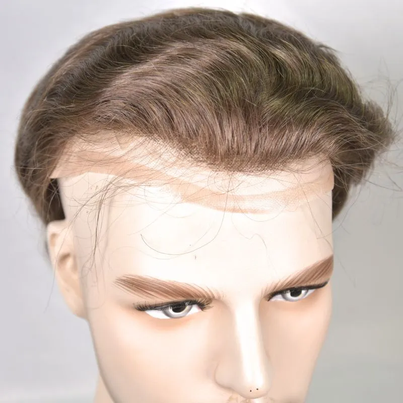 Men 's Toupee Mono Base with PU Toupee for Men 100% Virgin Indian Human Remy Hair Prosthesis 1B Mix 40% Synthetic Grey Hair System 8x10 Inch Hair Replacement  Bleached Knots