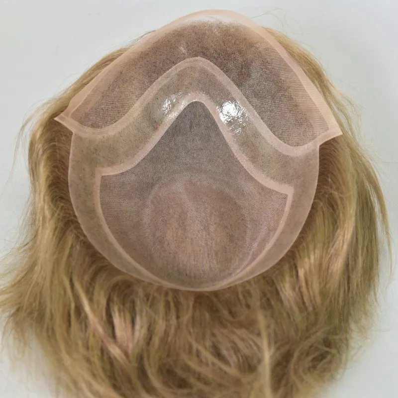 Men 's Toupee Mono Base with PU Toupee for Men 100% Virgin Indian Human Remy Hair Prosthesis 1B Mix 40% Synthetic Grey Hair System 8x10 Inch Hair Replacement  Bleached Knots