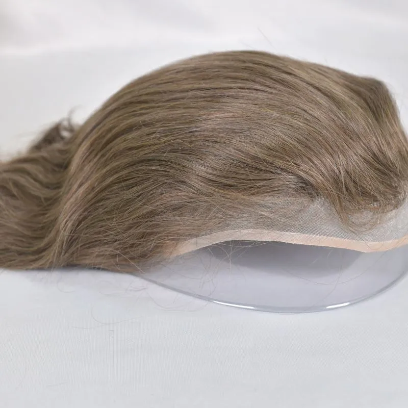 Men 's Toupee Mono Base with PU Toupee for Men 100% Virgin Indian Human Remy Hair Prosthesis 1B Mix 40% Synthetic Grey Hair System 8x10 Inch Hair Replacement  Bleached Knots