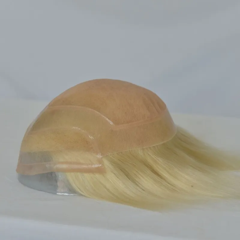 Men 's Toupee Mono Base with PU Toupee for Men 100% Virgin Indian Human Remy Hair Prosthesis 1B Mix 40% Synthetic Grey Hair System 8x10 Inch Hair Replacement  Bleached Knots