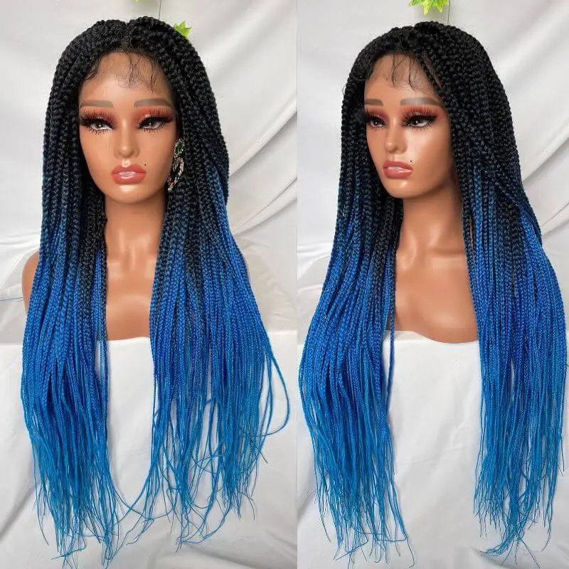 36 Inch  Full double Lace Front Box Braided Wigs Knotless Cornrow Braids Lace Frontal Wig Synthetic Black Hand Braided Wigs With Baby Hair for African American Women