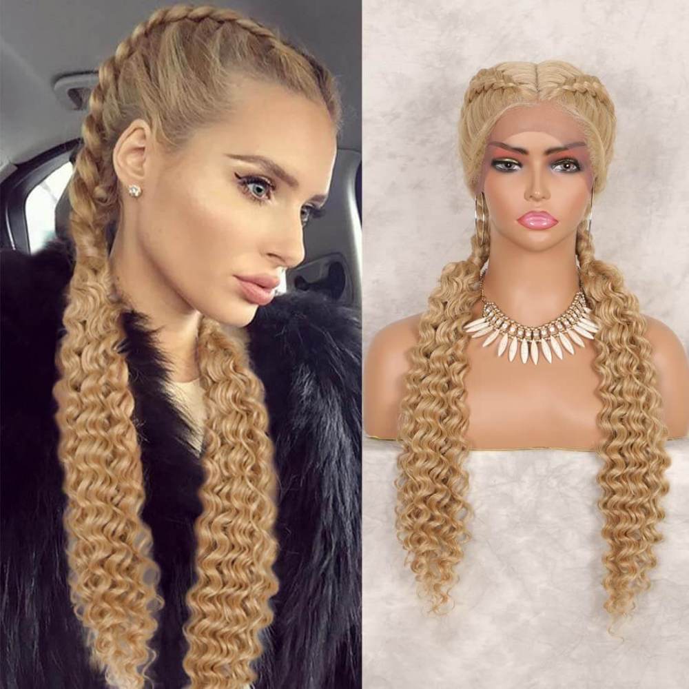 French Style Romance Braided Wigs for Black Women Swiss Lace Front Braided Wigs 28Inches with Baby Hair Synthetic Natural Looking Black Cornrow Braide