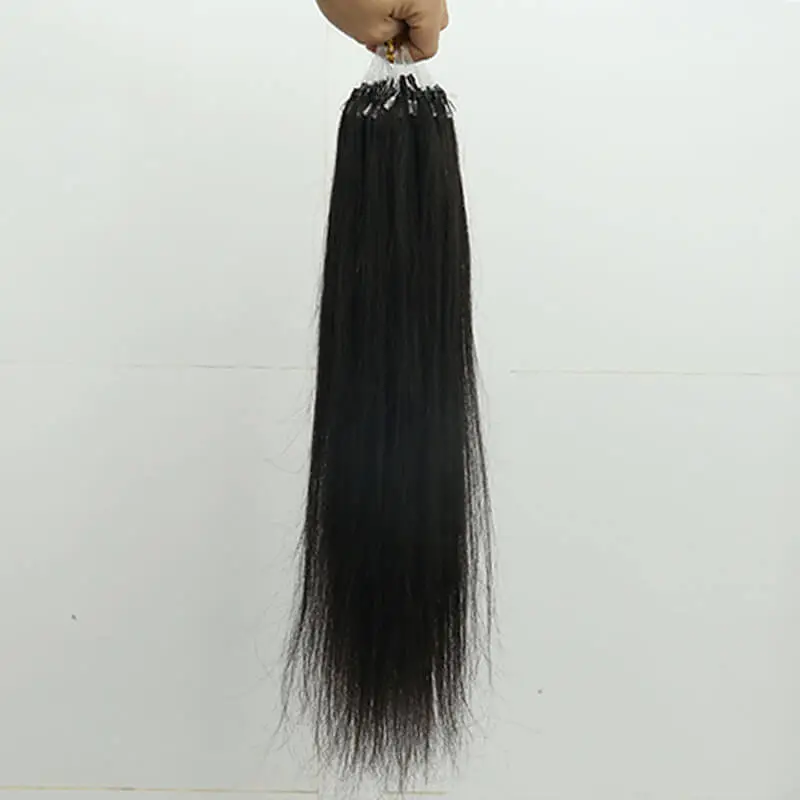 Eseewigs Straight Hair 100%Human Hair Brazilian Remy Micro Loop Hair Extensions For Black  Women Human Hair1B#color