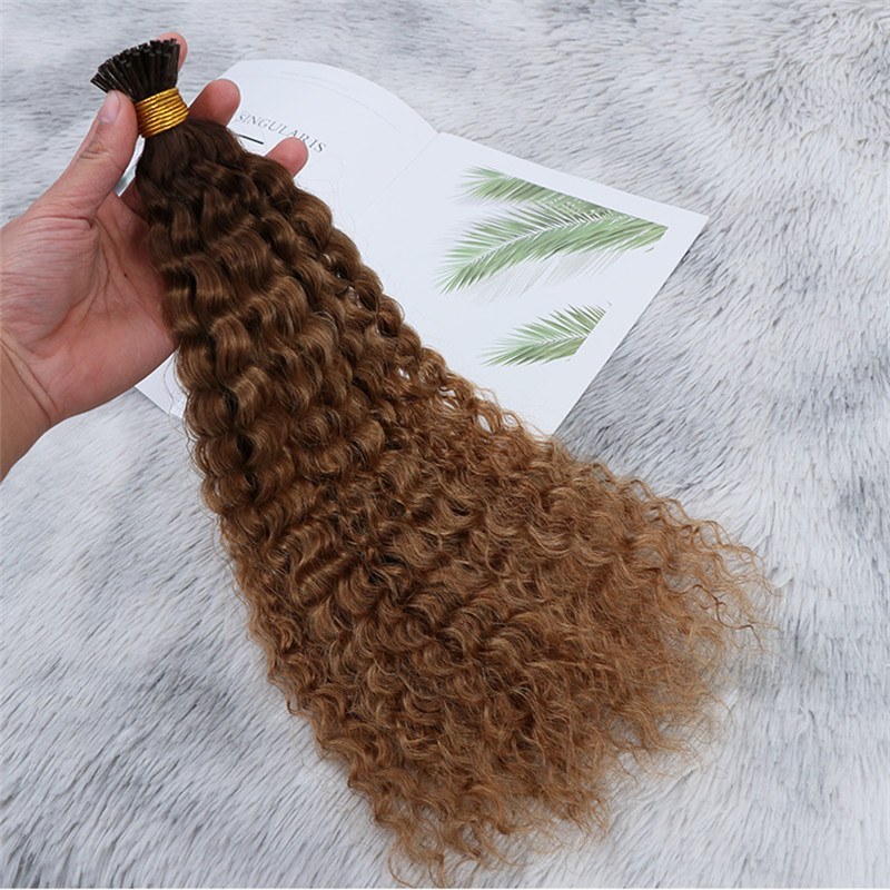 High Quality Double Drawn Kinky Curly Ombre Color Human Hair I Tips Hair Extensions