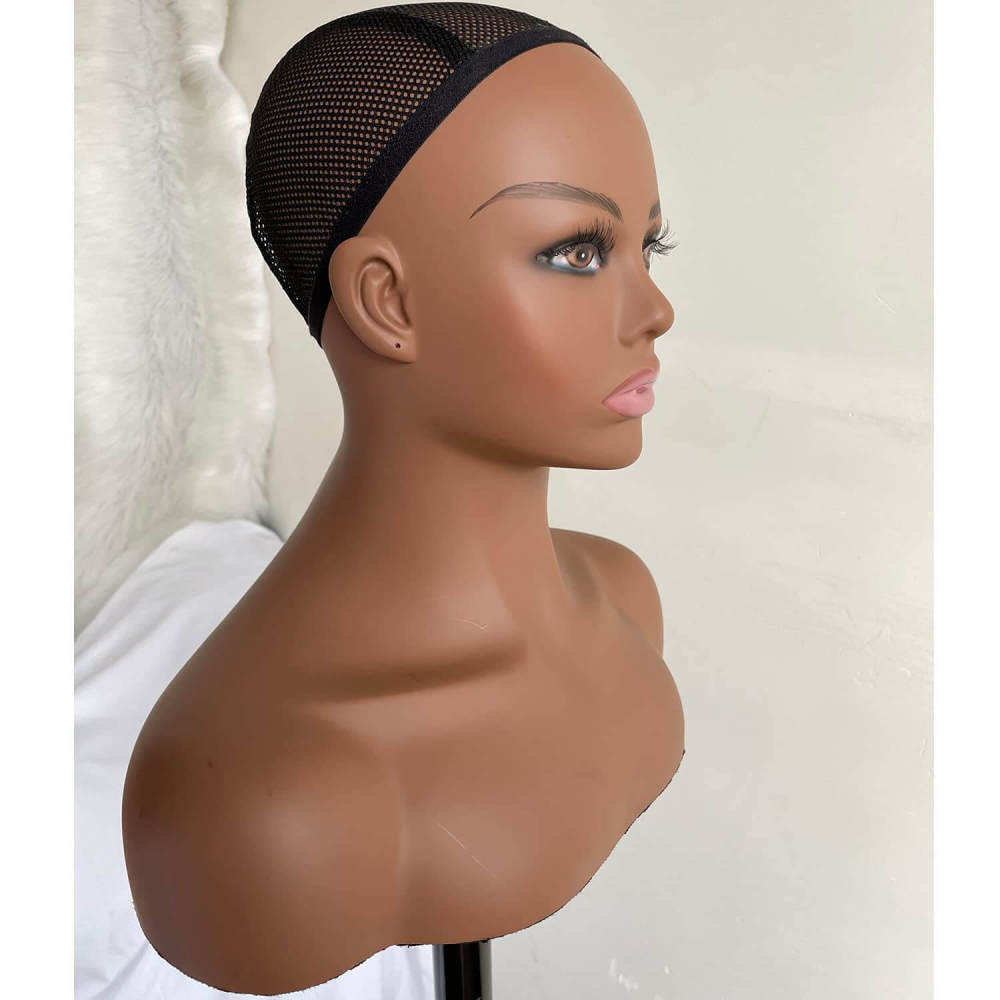 Mannequin Realistic Female PVC Manikin Head with Shoulders Display Realistic Mannequin Head Bust Wig Head Stand for Wigs Earrings Hat Sunglassess