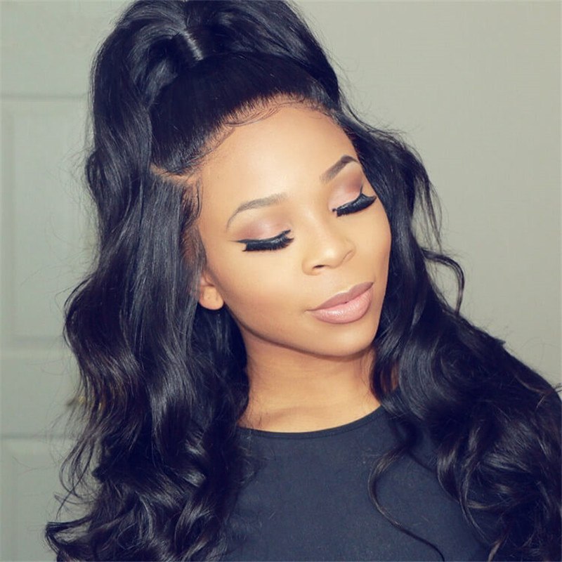 Fake Scalp Black Color Wave Pre Plucked Virgin Cuticle Aligned Hair Lace Front Wigs For Black Women Pre Plucked Hairline150 Den