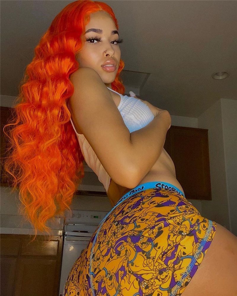 Orange Deep Wave Wig Wavy Lace Front 13x4 T Part LaceHuman Hair Wigs With Baby Hair
