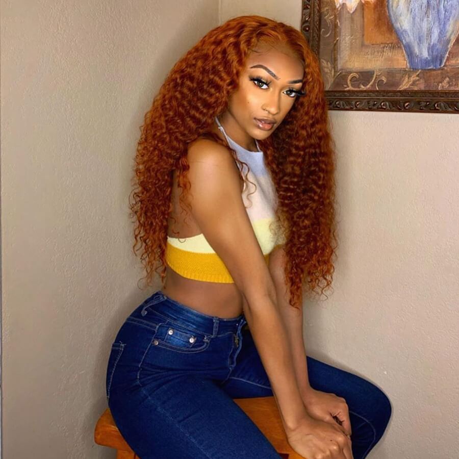 Deep Wave Ginger Curly Human Hair Lace Front Wigs for Black Women Orange Curly Human Hair Full Lace Wigs with Baby Hair