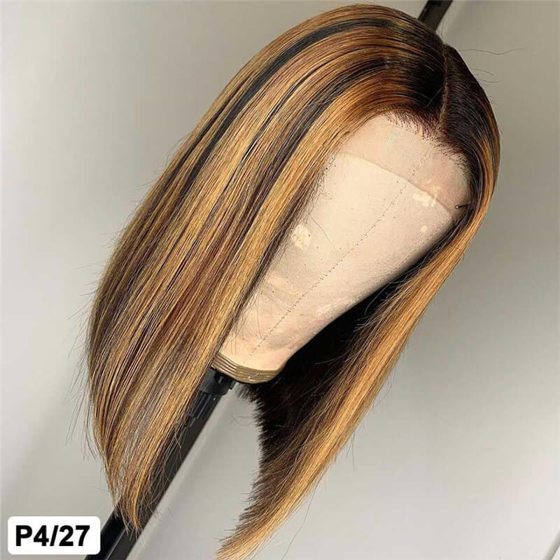 Highlight Bob Wig Honey Blonde 13x4 Lace Frontal Wigs T Part Remy Brazilian Straight Ombre Lace Front Human Hair Wigs