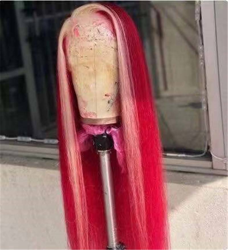 Red Human Virgin Hair Pre Plucked Lace Front Wig