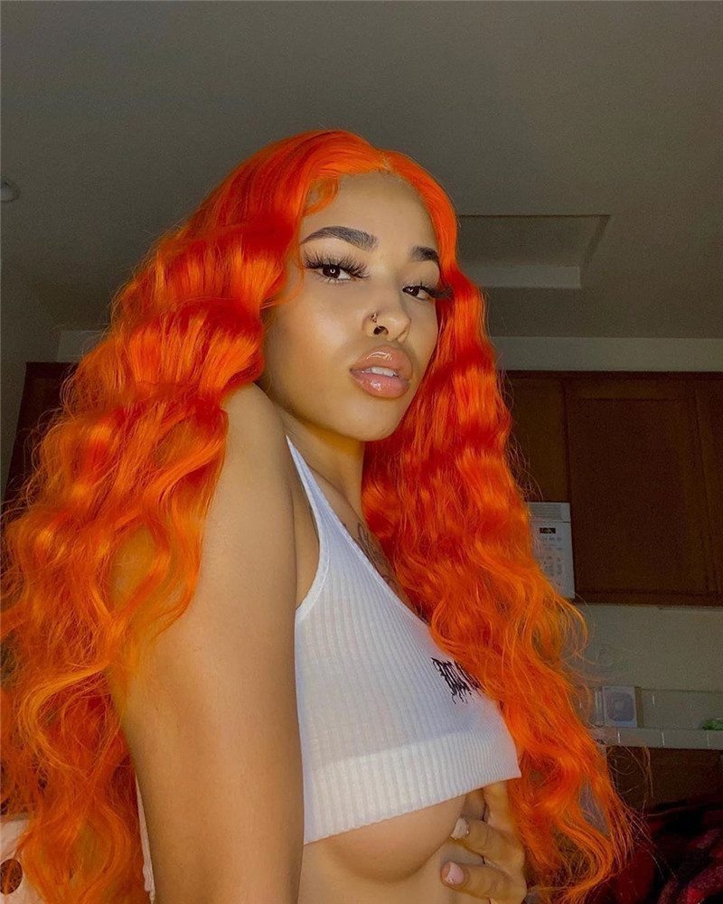Orange Deep Wave Wig Wavy Lace Front 13x4 T Part LaceHuman Hair Wigs With Baby Hair