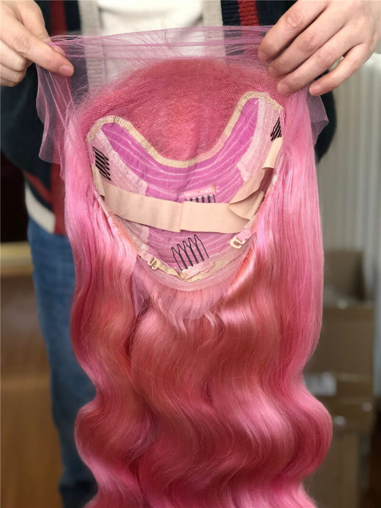 Pink Hair Body Wave Lace Wigs with Baby Hair Glueless 13x4x1 T part Lace Front Human Hair Wigs Pink Ponytail