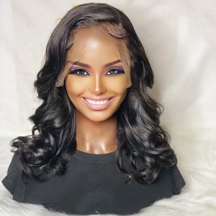 Fake Scalp Black Color Wave Pre Plucked Virgin Cuticle Aligned Hair Lace Front Wigs For Black Women Pre Plucked Hairline150 Den