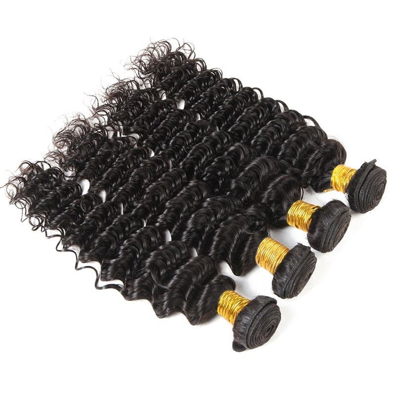 100% Brazilian Human Hair Bundles With 13X4 Deep Wave Lace Frontal Closures Hair Weave Bundles Extensions