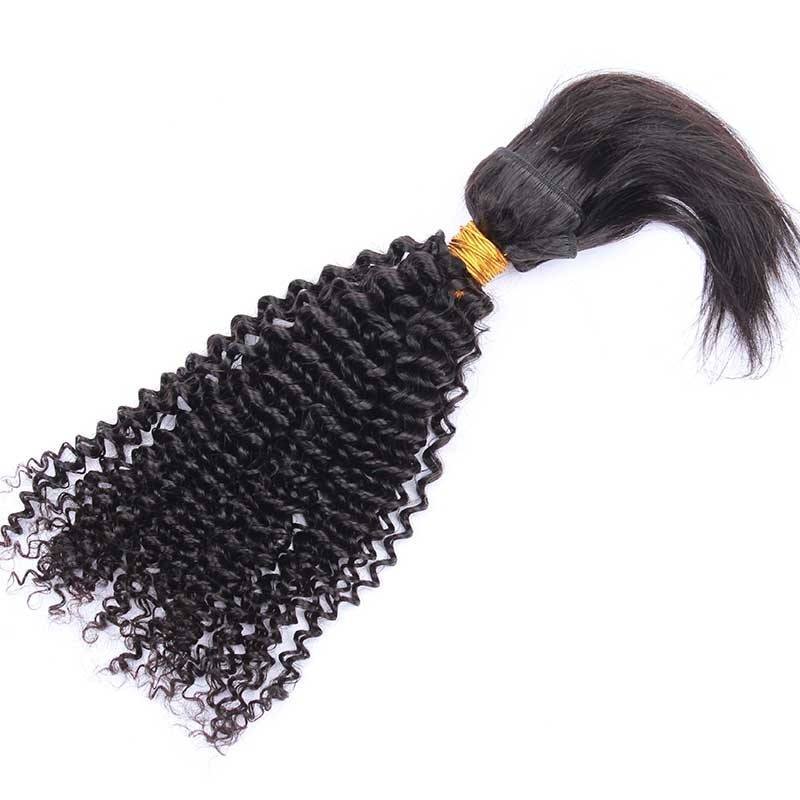 Kinky Curly Braid In Bundles Human Hair Natural Color Hair Weaves 3 Pieces