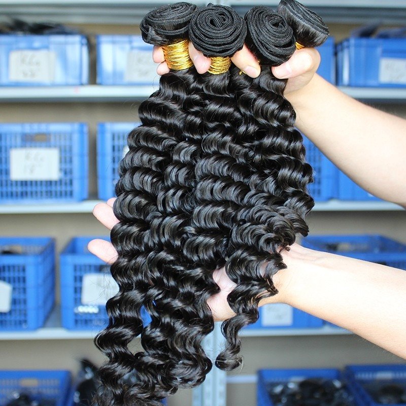 Indian Remy Human Hair Extensions Weaves Deep Wave 4 Bundles Natural Color