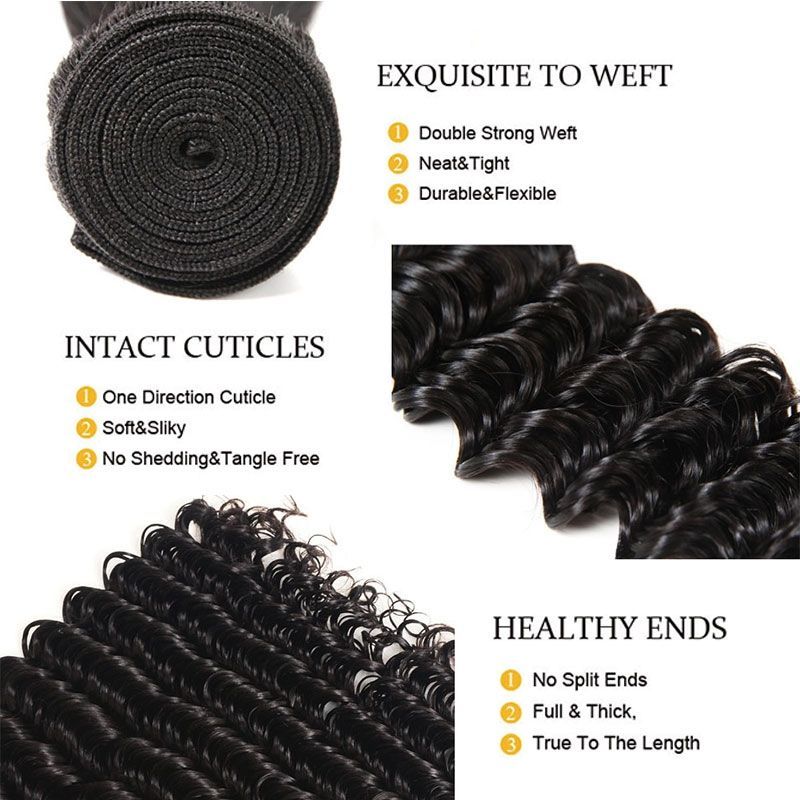 100% Brazilian Human Hair Bundles With 13X4 Deep Wave Lace Frontal Closures Hair Weave Bundles Extensions
