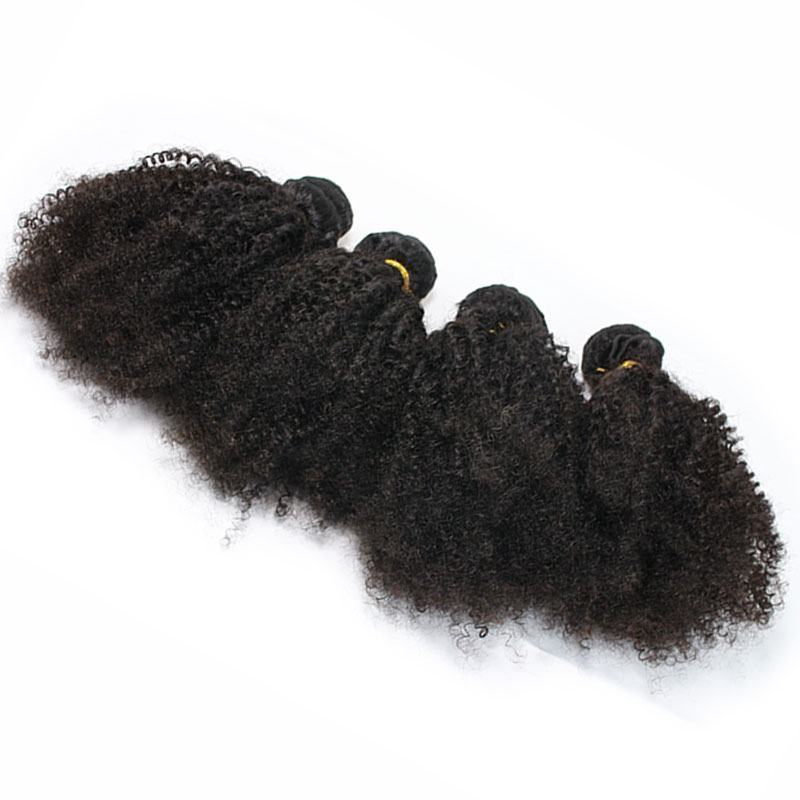 Afro Kinky Curly Indian Remy Human Hair Extension 4 Bundles Natural Color