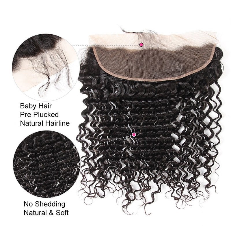 100% Brazilian Human Hair Bundles With 13X4 Deep Wave Lace Frontal Closures Hair Weave Bundles Extensions