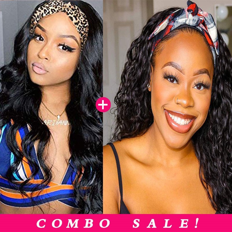 Pay 1 Get 2! Human Hair Headband Wigs Body Wave & Water Wave Wig With Various Kinds Of Hairstyles 150% 180% Density In Stock