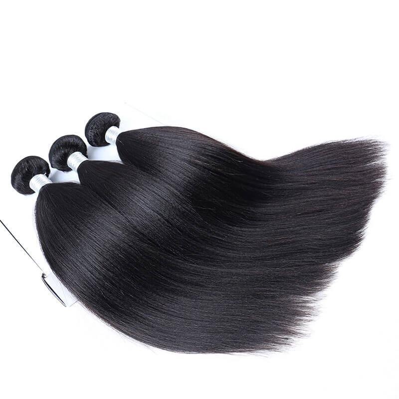 Indian Remy Human Hair Yaki Straight Hair Weave Natural Color 3 Bundles