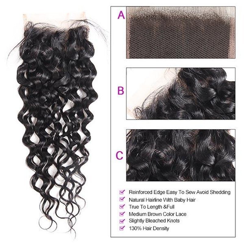 Malaysian Water Wave 3 Bundles with 4*4 Lace Closure Virgin Human Hair