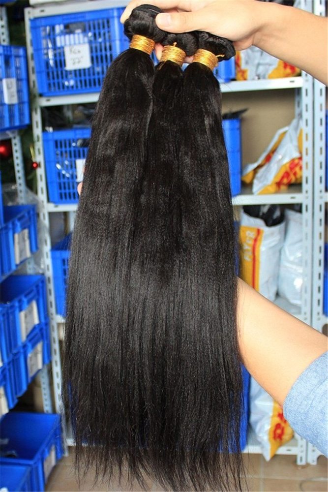 Italian Yaki Brazilian Remy Human Hair Weave 3pcs Bundle Natural Color