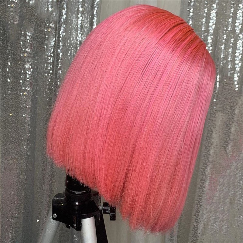 Grey Colored Human Hair Wigs For Women Blonde Bob Wig Remy Brazilian Straight Hair Pink Wig Transparent Lace Wigs Pre Plucked