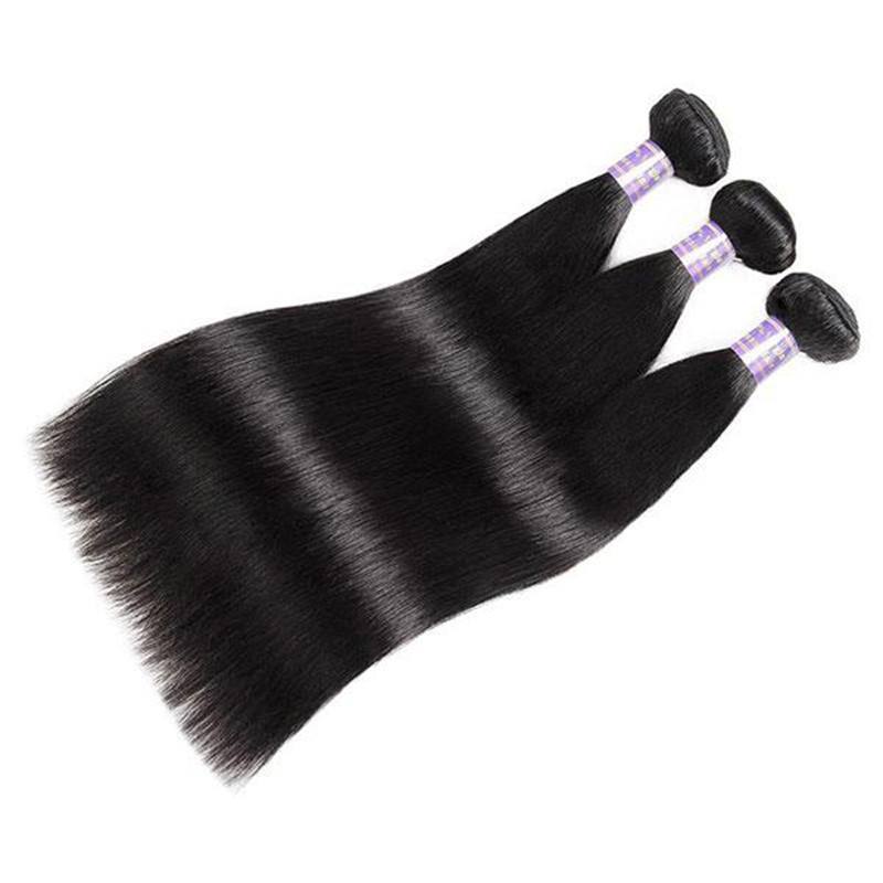 Malaysian Straight Hair 3 Bundles with 4*4 Lace Closure with Baby Hair