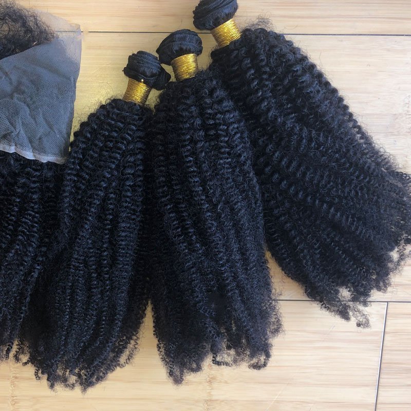 Best Quality 12A Mongolian Human Virgin Kinky Curly Hair With Frontal, 4B4C Afro Kinky Hair Extensions 8"-40" Selling