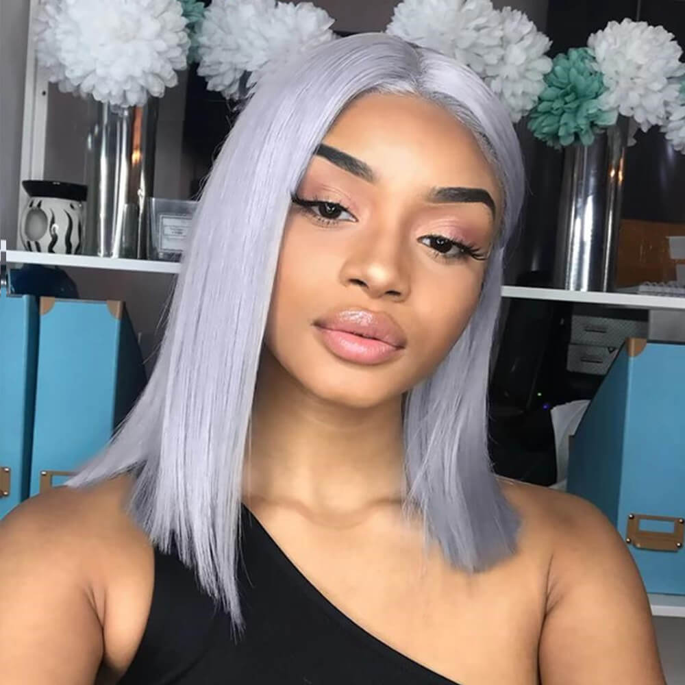 Grey Colored Human Hair Wigs For Women Blonde Bob Wig Remy Brazilian Straight Hair Pink Wig Transparent Lace Wigs Pre Plucked