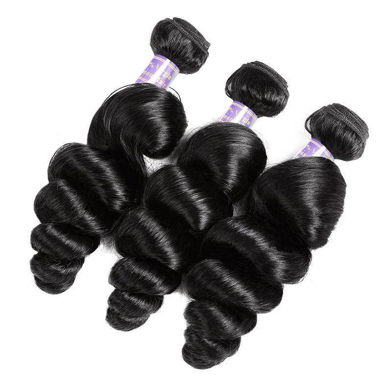 Eseewigs Peruvian Loose Wave Human Hair 3 Bundles With 13*4 Lace Frontal