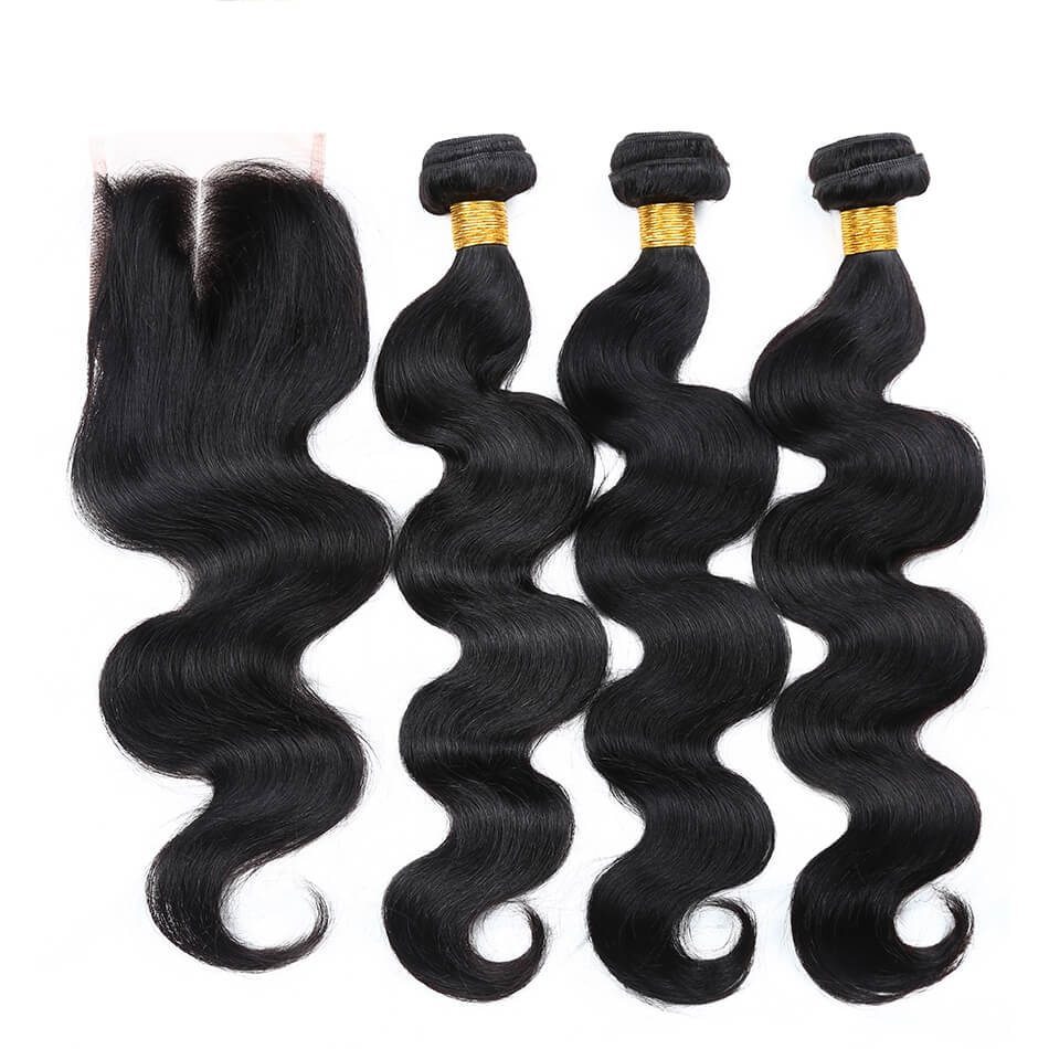 7A Unprocessed Brazilian virgin hair Hair Bundles with Closure Human Virgin hair body Wave one lace closure with 3 hair bundles