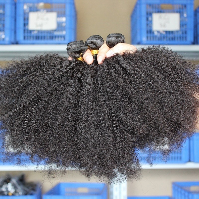 3pcs Afro Kinky Curly Peruvian Remy Human Hair WeaveBundles Natural Color