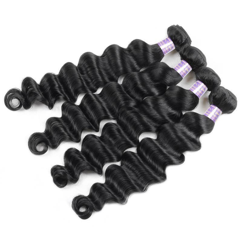 Eseewigs Brazilian Loose Deep Wave Hair 4 Bundles With 4*4 Closure