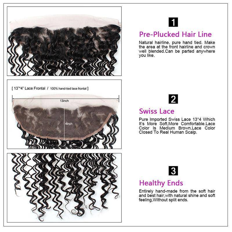 Brazilian Deep Wave 3 Bundles with 13*4 Lace Frontal Virgin Human Hair