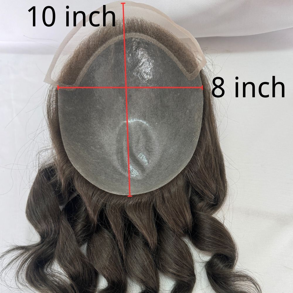 12 Inch Long Toupee For Men 1B20 Color BIO Toupee European Hair Replacement PU Base With Frontal Swiss Lace Net Human Hair 10x8 Make Natural Front Hairline Loose Wave