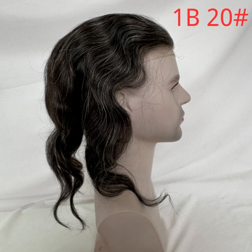 12 Inch Long Toupee For Men 1B20 Color BIO Toupee European Hair Replacement PU Base With Frontal Swiss Lace Net Human Hair 10x8 Make Natural Front Hairline Loose Wave