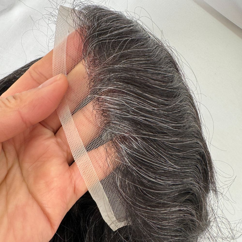 12 Inch Long Toupee For Men 1B20 Color BIO Toupee European Hair Replacement PU Base With Frontal Swiss Lace Net Human Hair 10x8 Make Natural Front Hairline Loose Wave