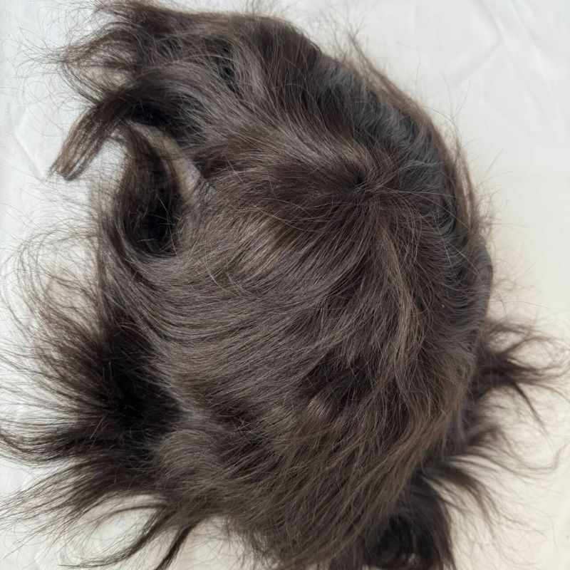 Men Toupee Dark Brown 2# 9x7 Base Size Swiss Lace Front with PU Hair Toupee 100% Human Hairpiece Lace with Pu Hair System Replacement