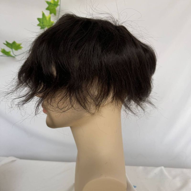 Men Toupee Dark Brown 2# 9x7 Base Size Swiss Lace Front with PU Hair Toupee 100% Human Hairpiece Lace with Pu Hair System Replacement