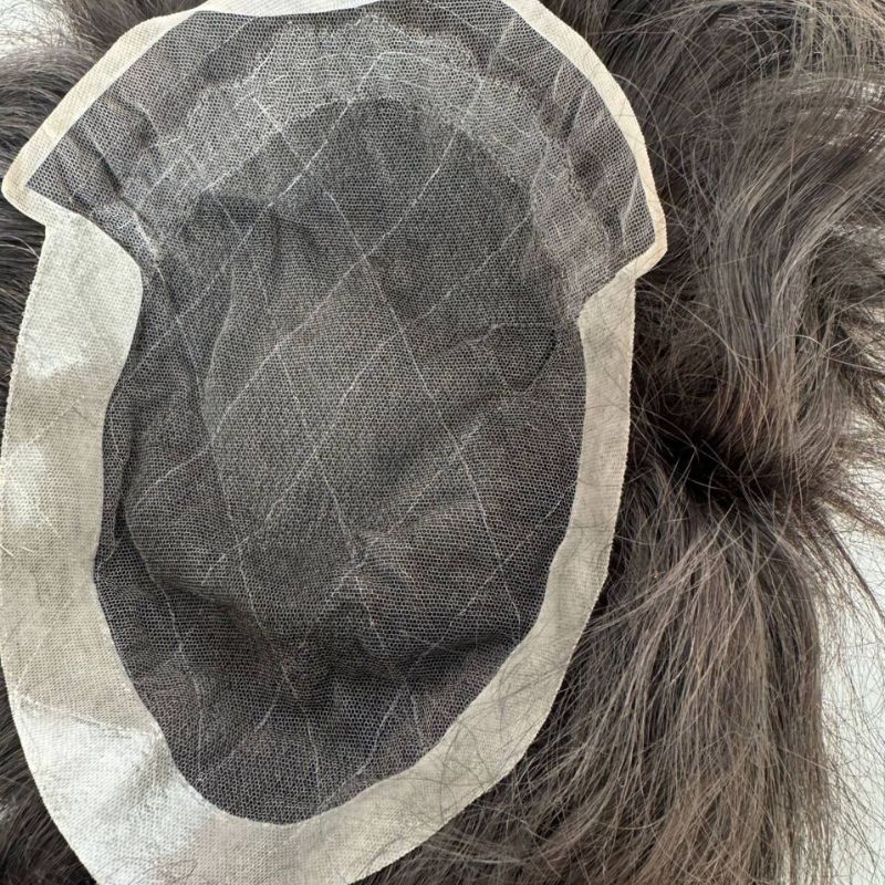 Men Toupee Dark Brown 2# 9x7 Base Size Swiss Lace Front with PU Hair Toupee 100% Human Hairpiece Lace with Pu Hair System Replacement